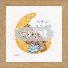 borduurpakket popcorn bear, slapend op maan, geboorte arthur