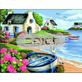 stramien landschap met roeiboot