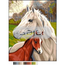 stramien + garenpakket, paard met veulen