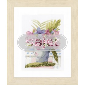 borduurpakket marjolein bastin, lila bloemen in emmer