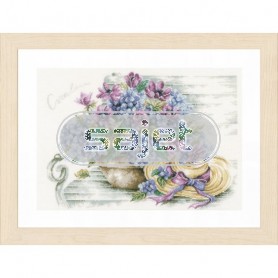 borduurpakket coraline, hortensia's op bank met hoed