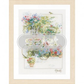 borduurpakket willem haenraets, bloemengevel met fiets