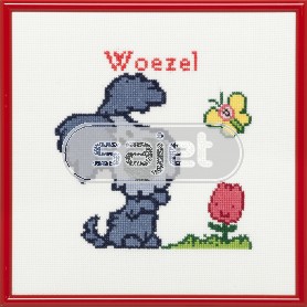 borduurpakket woezel&pip, woezel met bloem