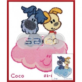 borduurpakket woezel&pip, geb. joep/coco (incl. blauw/rose garen)