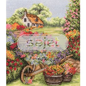 borduurpakket kruiwagen met bloemen