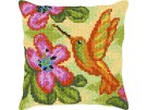 kruissteekkussen kolibri met bloemen