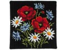 kruissteekkussen klaprozen met bloemen op zwart