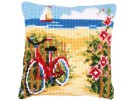 kruissteekkussen fiets aan het strand