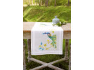 kruissteekloper pauwen met bloemen, wit