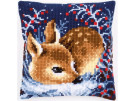 kruissteekkussen slapend hertje in de sneeuw