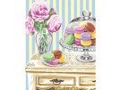 stramien + garenpakket, stilleven, koekjes met bloemen