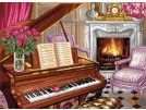 stramien + garenpakket, pianoscene met rozen