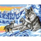 stramien + garenpakket, wolf met jongen in wintersfeer